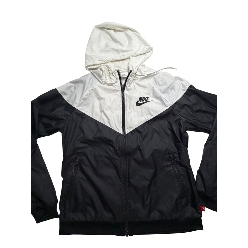 Nike Windrunner Windbreaker Jacket Black White Colorblock Hooded Mens Medium